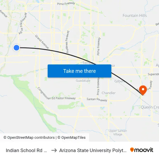 Indian School Rd & 103rd Av to Arizona State University Polytechnic campus map