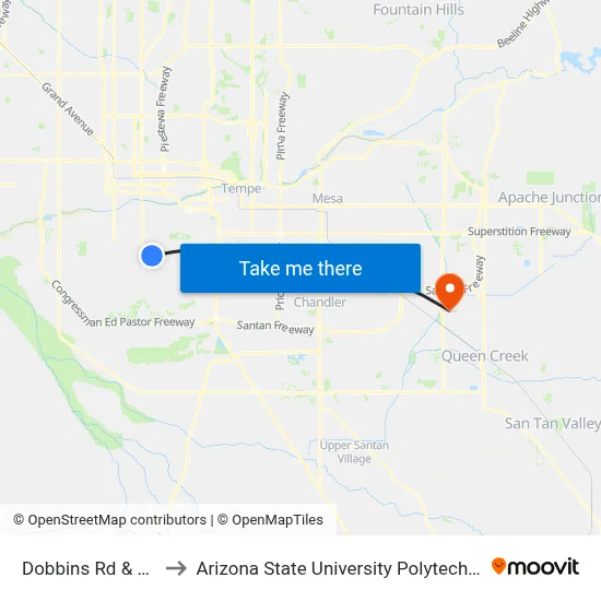 Dobbins Rd & 14th St to Arizona State University Polytechnic campus map