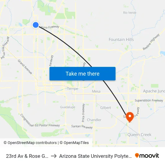 23rd Av & Rose Garden Ln to Arizona State University Polytechnic campus map