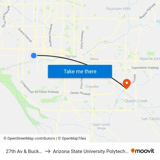 27th Av & Buckeye Rd to Arizona State University Polytechnic campus map