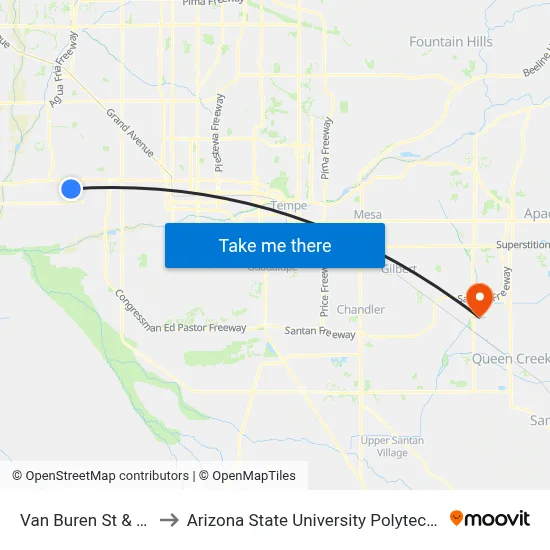 Van Buren St & 83rd Av to Arizona State University Polytechnic campus map