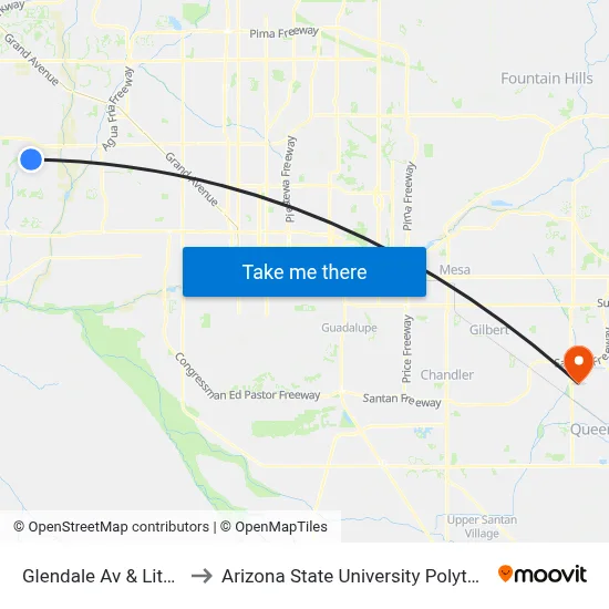 Glendale Av & Litchfield Rd to Arizona State University Polytechnic campus map