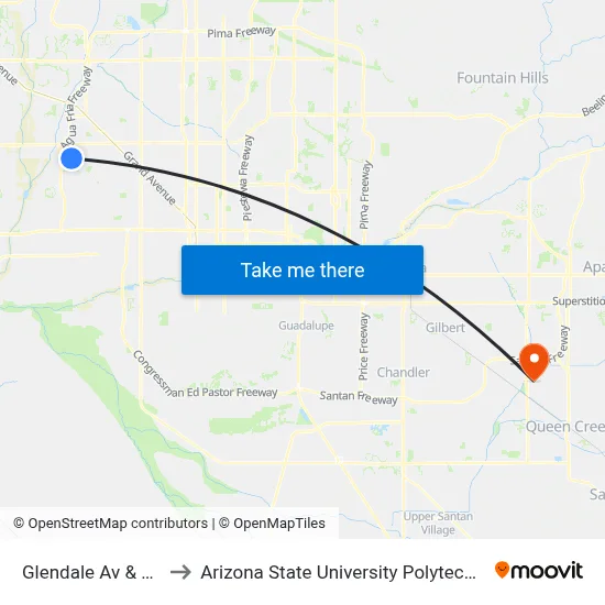 Glendale Av & 91st Av to Arizona State University Polytechnic campus map