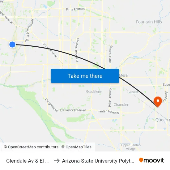 Glendale Av & El Mirage Rd to Arizona State University Polytechnic campus map