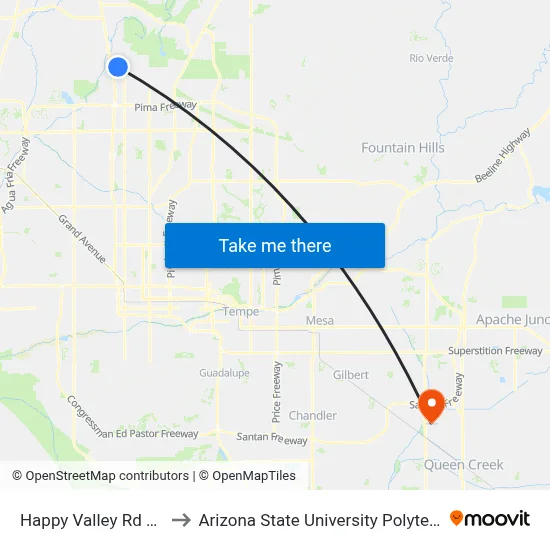 Happy Valley Rd & 23rd Av to Arizona State University Polytechnic campus map