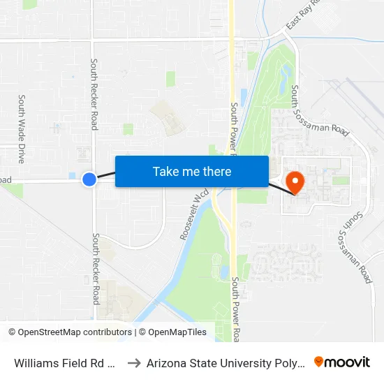 Williams Field Rd & Recker Rd to Arizona State University Polytechnic campus map