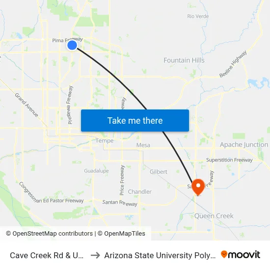 Cave Creek Rd & Union Hills Dr to Arizona State University Polytechnic campus map
