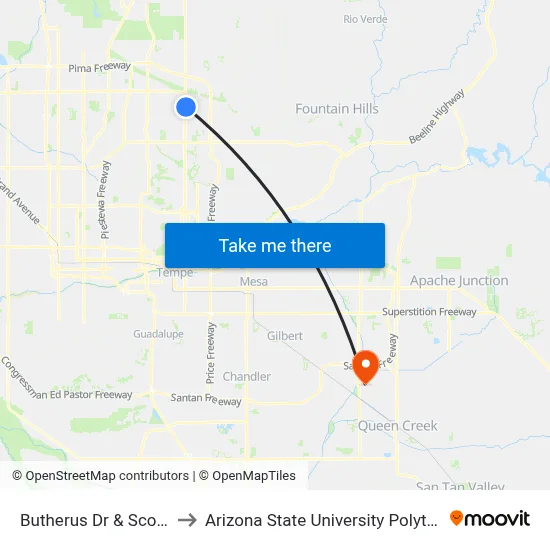 Butherus Dr & Scottsdale Rd to Arizona State University Polytechnic campus map