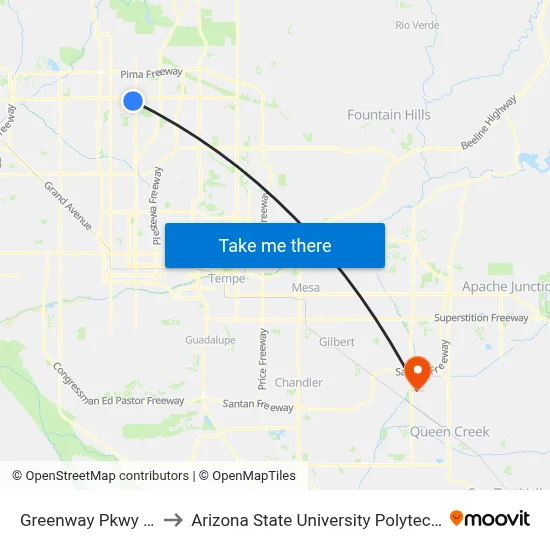 Greenway Pkwy & 3rd St to Arizona State University Polytechnic campus map