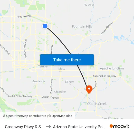 Greenway Pkwy & Scottsdale Rd to Arizona State University Polytechnic campus map