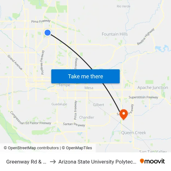Greenway Rd & 32nd St to Arizona State University Polytechnic campus map