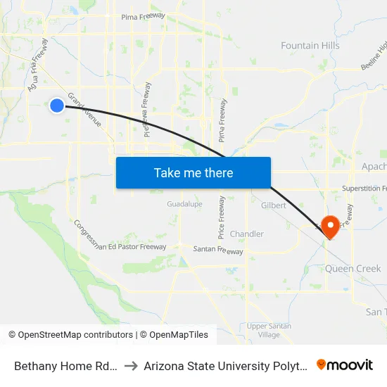 Bethany Home Rd & 71st Av to Arizona State University Polytechnic campus map