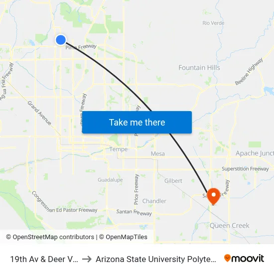 19th Av & Deer Valley Rd to Arizona State University Polytechnic campus map