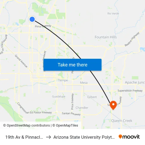 19th Av & Pinnacle Peak Rd to Arizona State University Polytechnic campus map