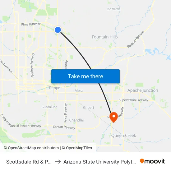 Scottsdale Rd & Princess Dr to Arizona State University Polytechnic campus map