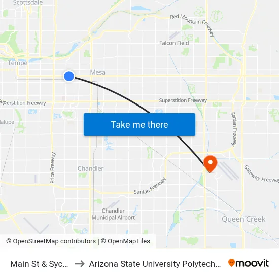 Main St & Sycamore to Arizona State University Polytechnic campus map