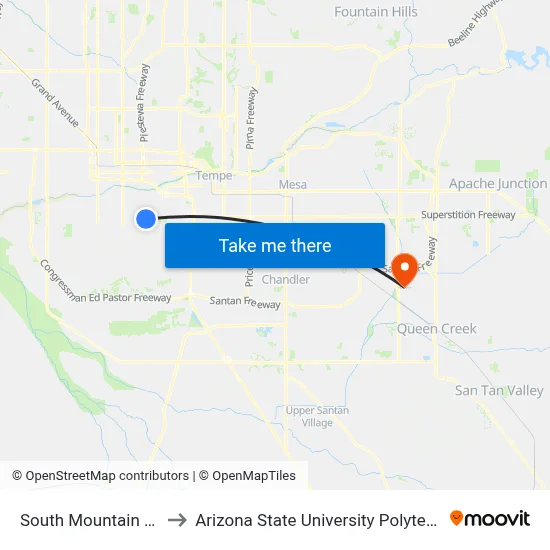 South Mountain Cc North to Arizona State University Polytechnic campus map