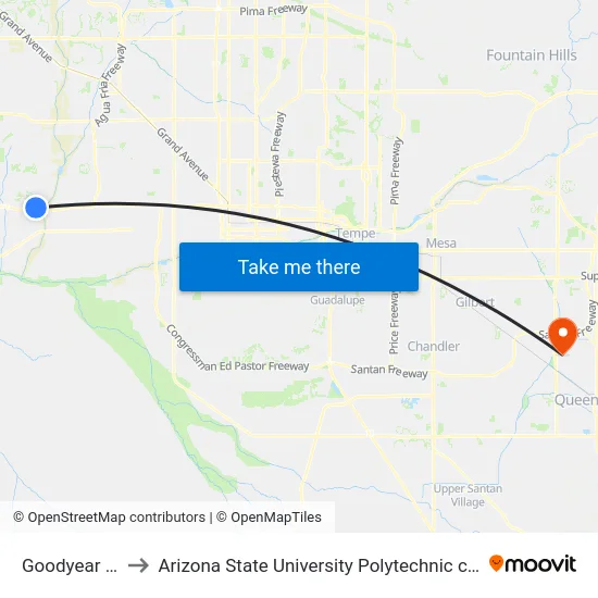 Goodyear Pnr to Arizona State University Polytechnic campus map
