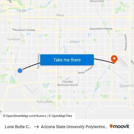Lone Butte Casino to Arizona State University Polytechnic campus map