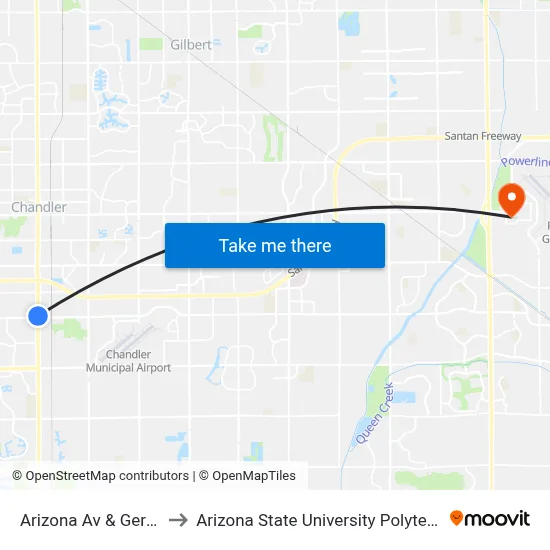Arizona Av & Germann Rd to Arizona State University Polytechnic campus map