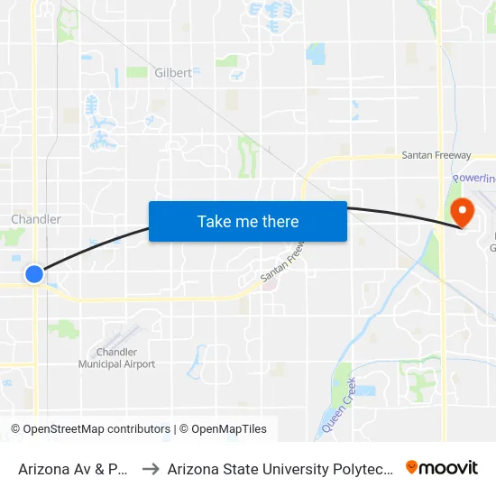 Arizona Av & Pecos Rd to Arizona State University Polytechnic campus map