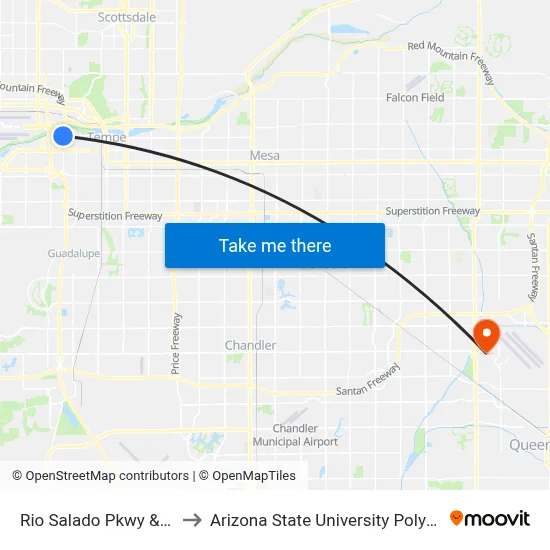 Rio Salado Pkwy & 2050 West to Arizona State University Polytechnic campus map