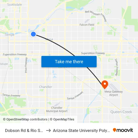 Dobson Rd & Rio Salado Pkwy to Arizona State University Polytechnic campus map