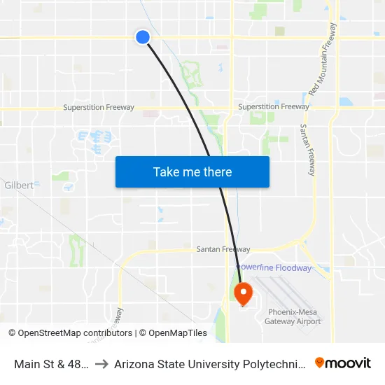 Main St & 48th St to Arizona State University Polytechnic campus map