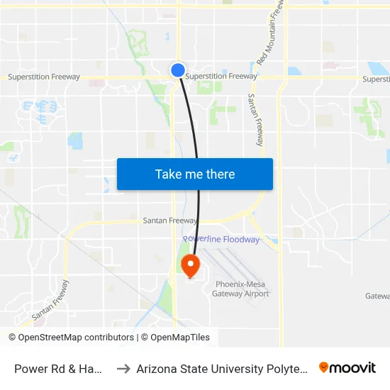Power Rd & Hampton Av to Arizona State University Polytechnic campus map