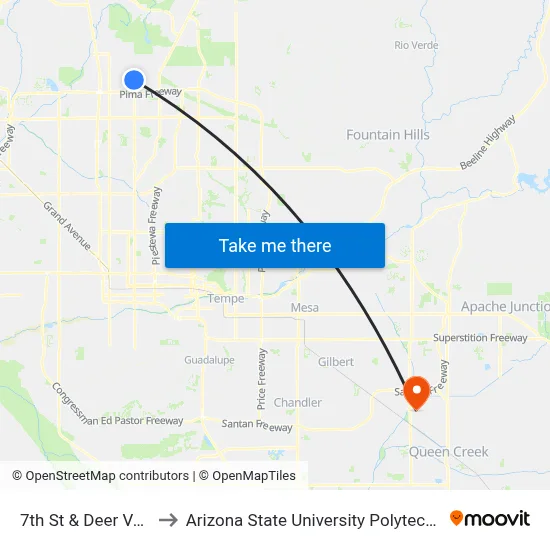 7th St & Deer Valley Rd to Arizona State University Polytechnic campus map