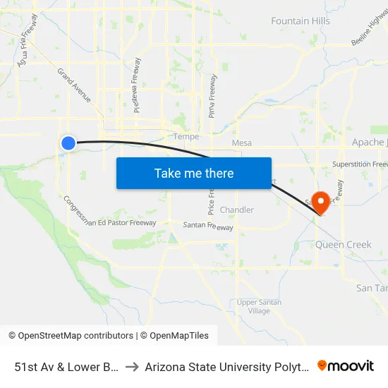 51st Av & Lower Buckeye Rd to Arizona State University Polytechnic campus map