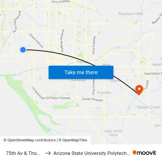 75th Av & Thomas Rd to Arizona State University Polytechnic campus map