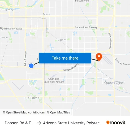 Dobson Rd & Fairview to Arizona State University Polytechnic campus map