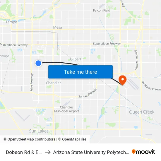Dobson Rd & Elliot Rd to Arizona State University Polytechnic campus map