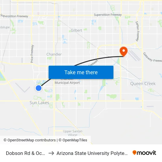 Dobson Rd & Ocotillo Rd to Arizona State University Polytechnic campus map