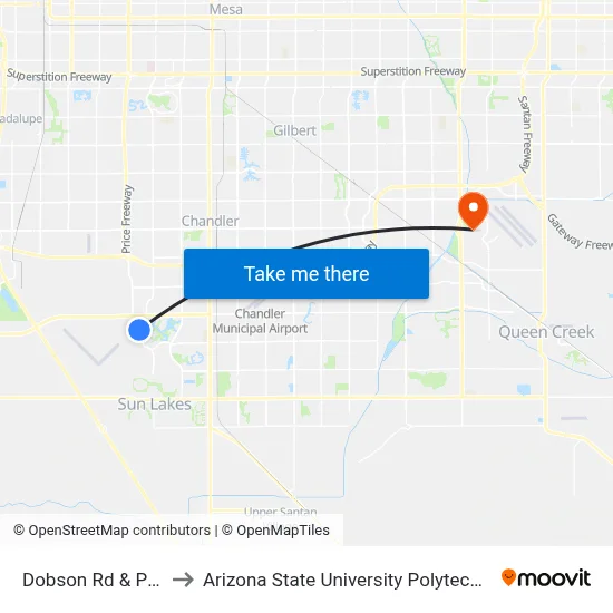 Dobson Rd & Price Rd to Arizona State University Polytechnic campus map
