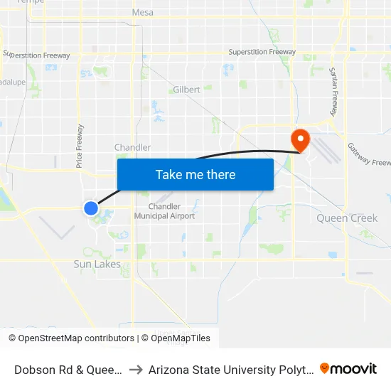 Dobson Rd & Queen Creek Rd to Arizona State University Polytechnic campus map