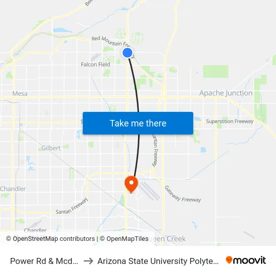 Power Rd & Mcdowell Rd to Arizona State University Polytechnic campus map