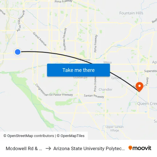 Mcdowell Rd & 95th Av to Arizona State University Polytechnic campus map