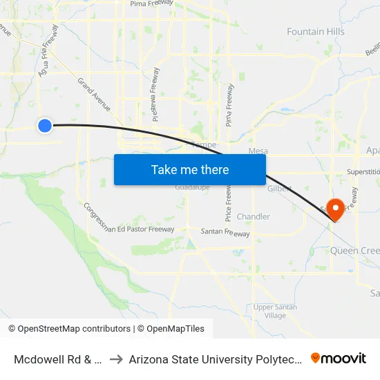 Mcdowell Rd & 91st Av to Arizona State University Polytechnic campus map