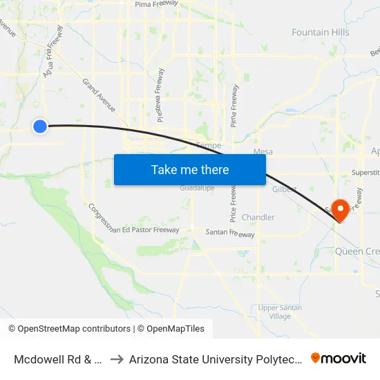 Mcdowell Rd & 99th Av to Arizona State University Polytechnic campus map