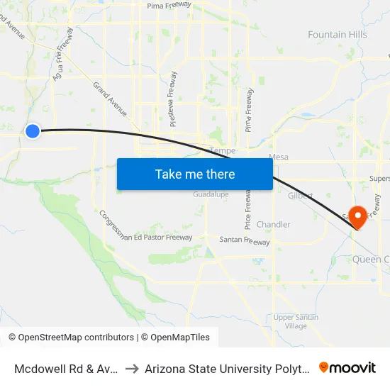 Mcdowell Rd & Avondale Rd to Arizona State University Polytechnic campus map