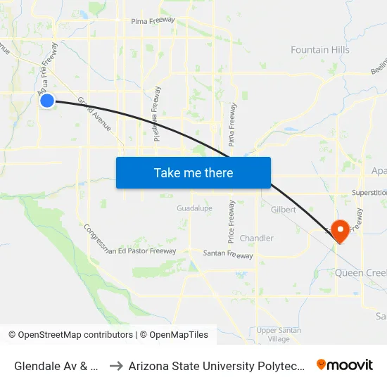 Glendale Av & 89th Av to Arizona State University Polytechnic campus map