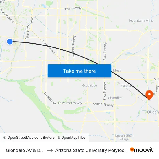 Glendale Av & Dysart Rd to Arizona State University Polytechnic campus map
