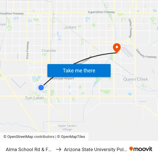 Alma School Rd & Fulton Ranch Bl to Arizona State University Polytechnic campus map