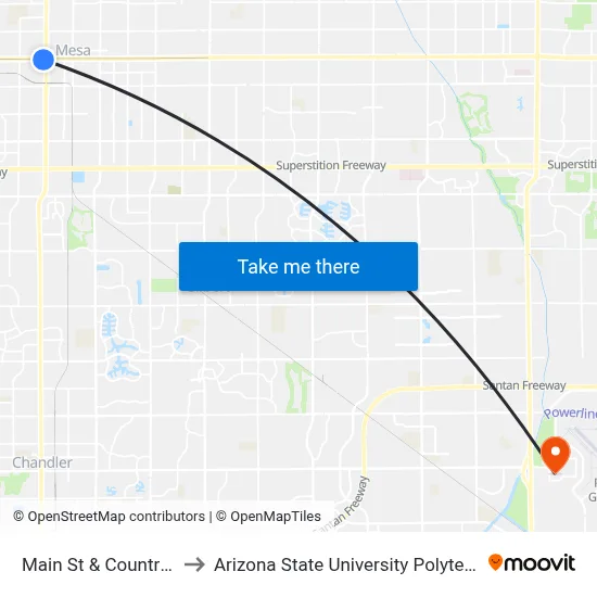 Main St & Country Club Dr to Arizona State University Polytechnic campus map