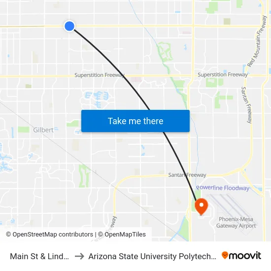 Main St & Lindsay Rd to Arizona State University Polytechnic campus map