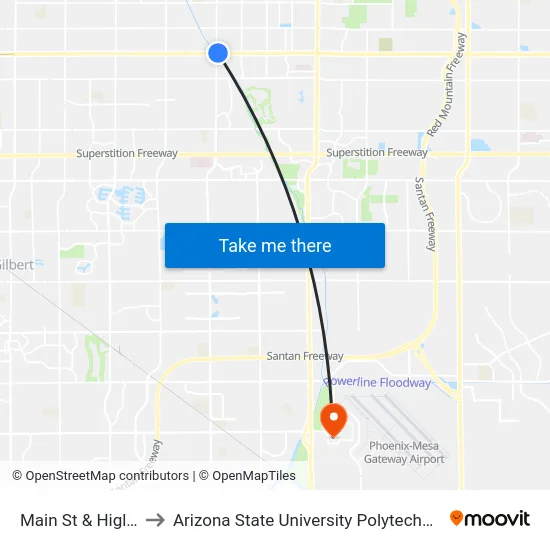 Main St & Higley Rd to Arizona State University Polytechnic campus map