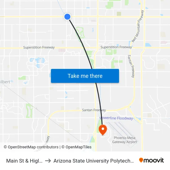 Main St & Higley Rd to Arizona State University Polytechnic campus map