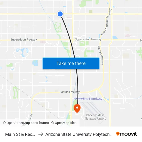Main St & Recker Rd to Arizona State University Polytechnic campus map